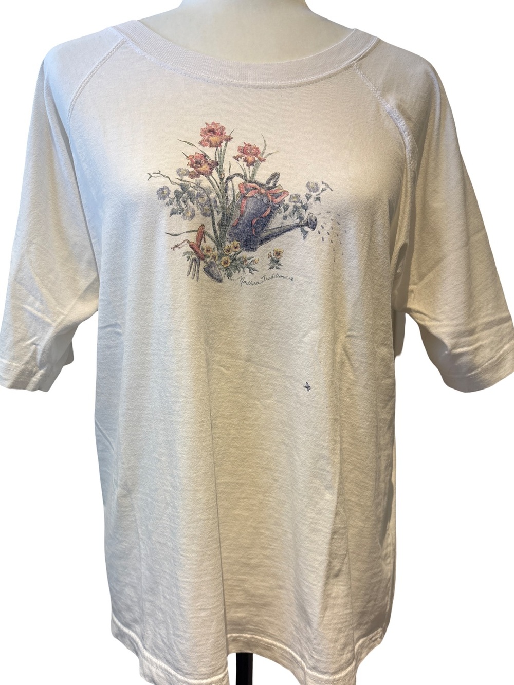 White Floral Watering Can Graphic Short Sleeve Tee